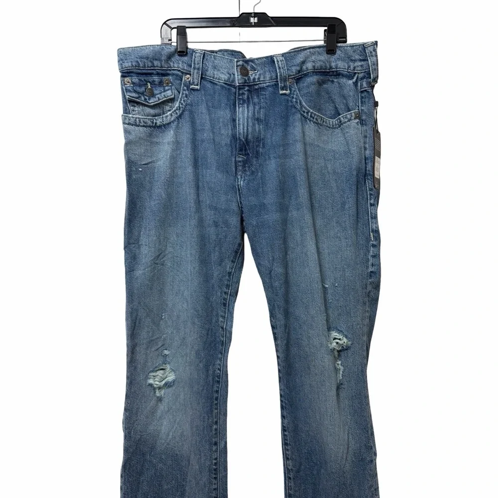 True Religion Mens Ricky Rigid SN Flap Distressed Jeans Size 38‎ Medium Wash NEW